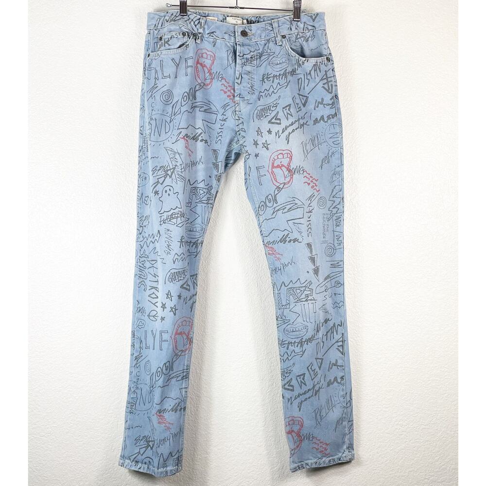 Top Man Men's Graffiti Streetwear Jeans Size UK 36 Regular Stretch Skinny 2000s